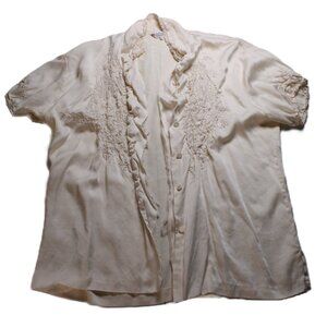 Peacock Hand Embroidered 100% Silk Size 40 Womens Button Short Sleeve Blouse